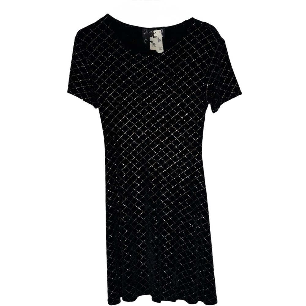 Vintage Black Dress w Sparkly Gold Silver Details size 4 small knee length party